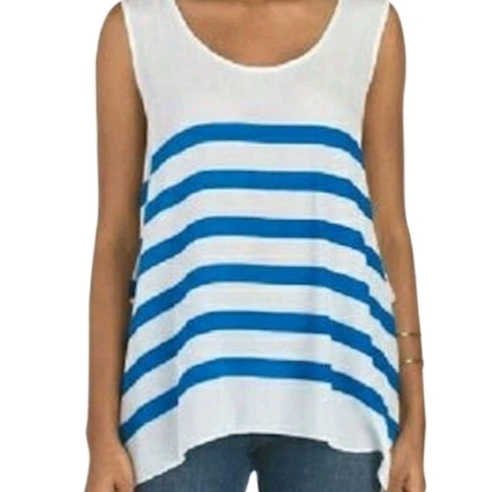 Anthropologie Plenty by Tracy Reese Tank Top Women's Small White Blue Stripe New
